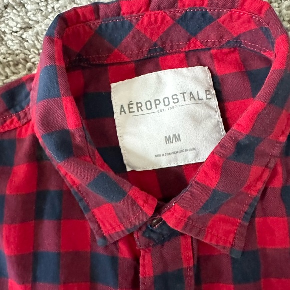 Men Plaid Button Down Shirt, Red/Black - Picture 2 of 3